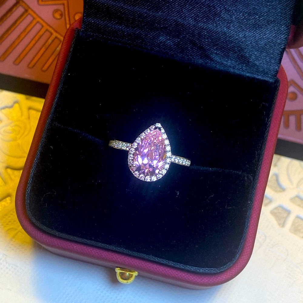 18k Gold Pink Pear Diamond Engagement Ring
